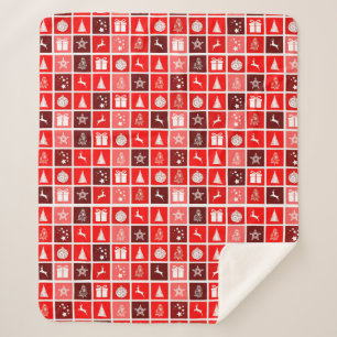 Modern Red Christmas Grid Pattern Minimalist  Sherpa Blanket