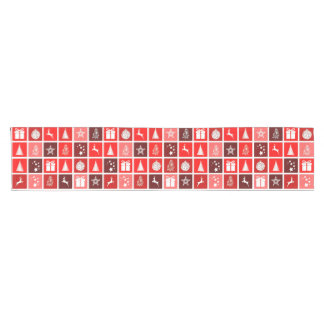 Modern Red Christmas Grid Pattern Minimalist Short Table Runner