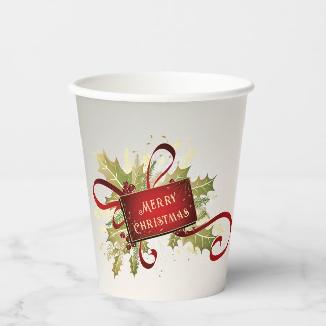 Modern Red Christmas Holiday Paper Cups (Front)