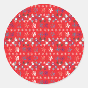 Modern Red Christmas Holiday snowflake pattern Classic Round Sticker