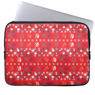 Modern Red Christmas Holiday snowflake pattern Laptop Sleeve