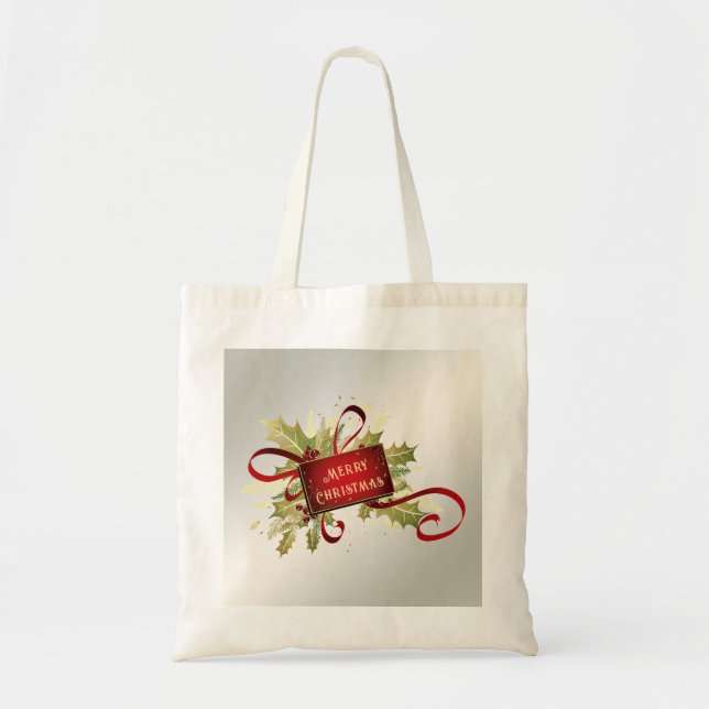 Modern Red Christmas Holiday Tote Bag (Front)