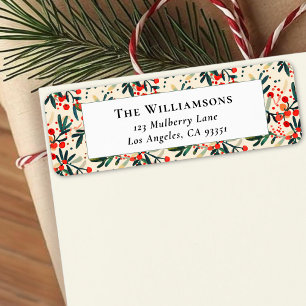 Modern Red Christmas Holly Berries Return Address Label