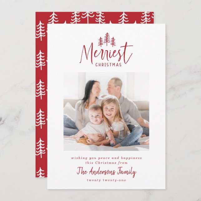 Modern red Christmas japandi 1photo Holiday Card (Front/Back)