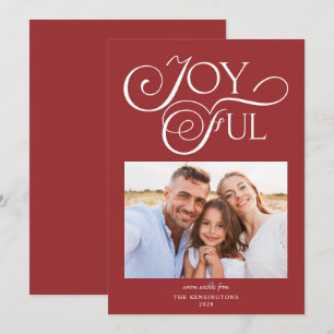 Modern Red Christmas Joyful Holiday Photo Card