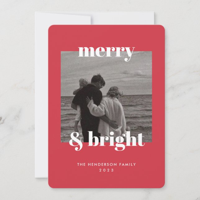 Modern Red Christmas Merry & Bright Card (Front)