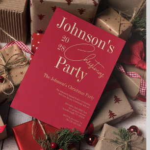 Modern Red Christmas Party Invitation Real Gold