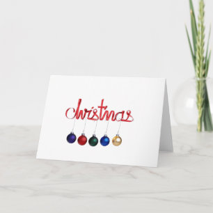 Modern Red Christmas Ribbon Blue Green Gold Balls Holiday Card