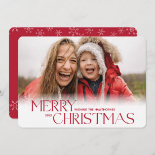 Modern red Christmas Snowflake custom Photo Holiday Card