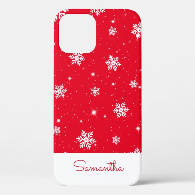 Modern Red Christmas Snowflake Stars Pattern Case-Mate iPhone Case (Back)