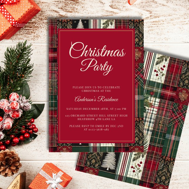Modern Red Christmas Tartan Plaid Invitation (Creator Uploaded)