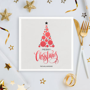 Modern Red Christmas Tree Holiday Napkins