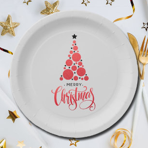Modern Red Christmas Tree Holiday Paper Plate