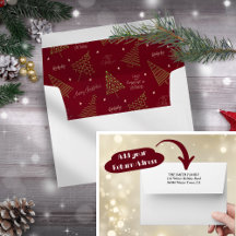 Modern Red Christmas Tree Inlay & Return Address
