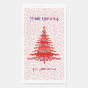 Modern Red Christmas Tree Snowflakes Personalized Napkin