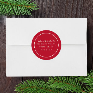 Modern Red Circle Frame Return Address Label