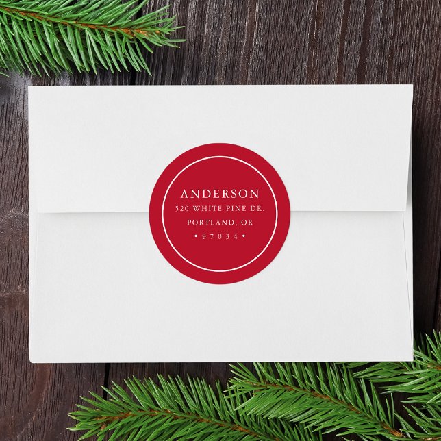 Modern Red Circle Frame Return Address Label (Creator Uploaded)
