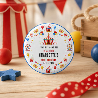Modern Red Circus Ticket 1st Birthday | Any Gender 3 Cm Round Badge