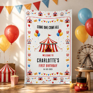 Modern Red Circus Ticket 1st Birthday   Any Gender Banner