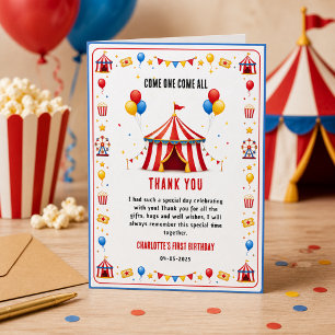 Modern Red Circus Ticket 1st Birthday   Any Gender Thank You Card