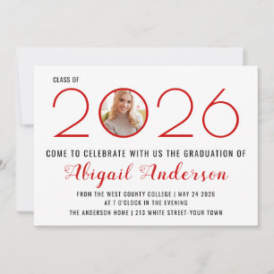 Modern red class of 2025 graduation photo invitation