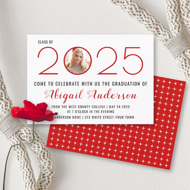 Modern red class of 2025 graduation photo invitation (Creator Uploaded)