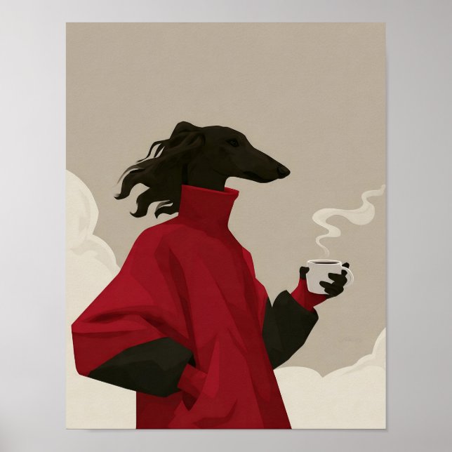 Modern Red Coat Dog Art Poster (Front)