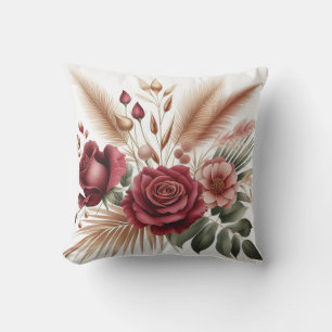 Modern red colour rose flower with eucalyptus cushion