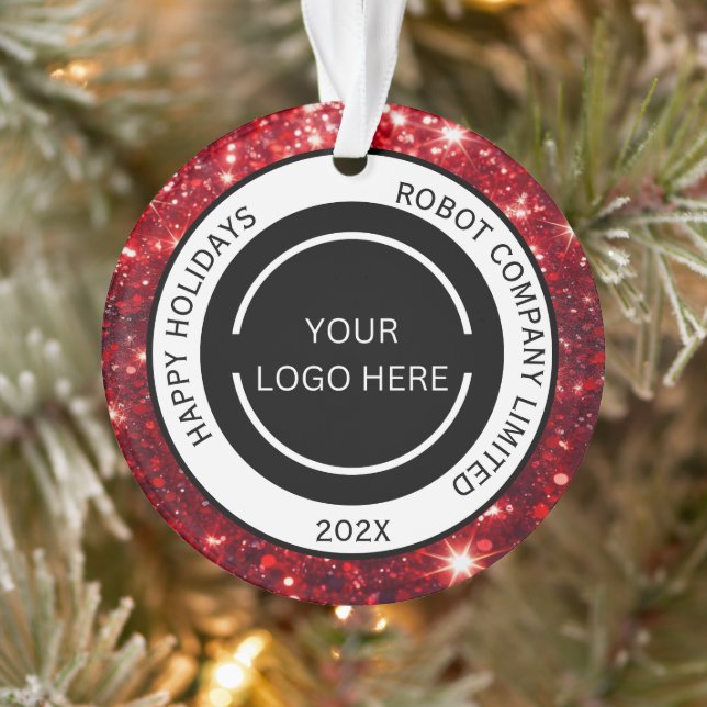 Modern Red Company Logo and Name  Ornament (Tree)