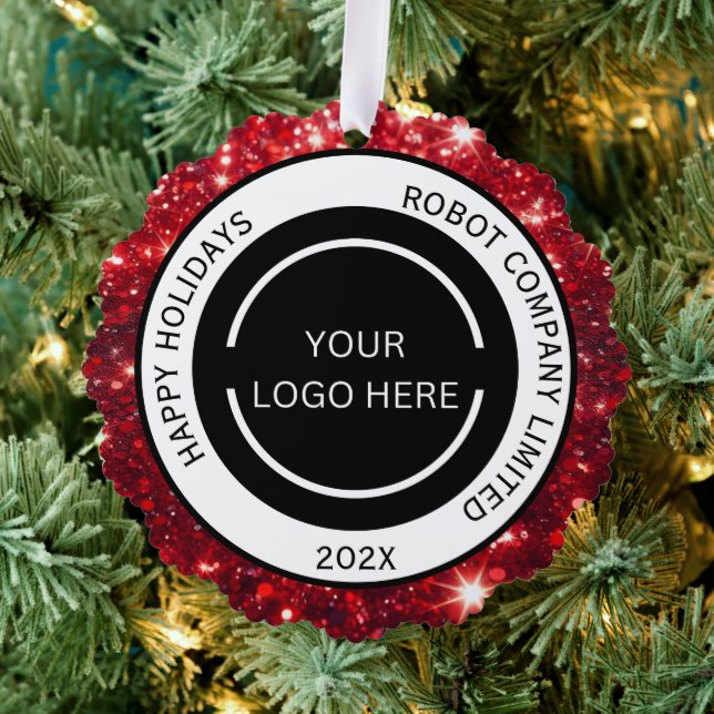 Modern Red Company Logo and Name  Tree Decoration Card (Insitu (Tree))