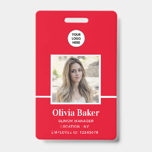 Modern Red Company Name Title Employee Photo ID Badge
