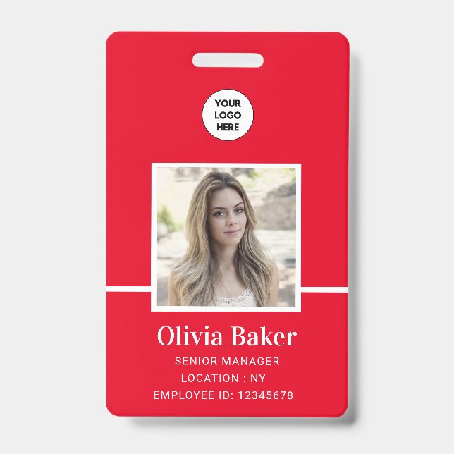 Modern Red Company Name Title Employee Photo ID Badge (Front)