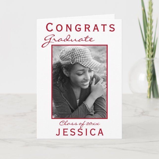 Modern Red Congrats Graduate Graduation Photo Card (Front)