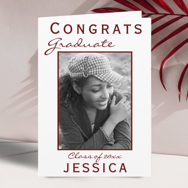 Modern Red Congrats Graduate Graduation Photo Card (Creator Uploaded)