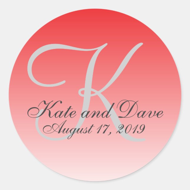 Modern Red Crimson Monogram Wedding Favor Classic Round Sticker (Front)