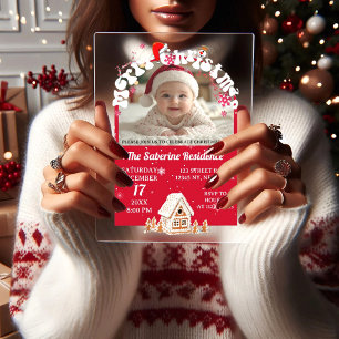 Modern Red Curved Graffiti Merry Christmas Photos  Acrylic Invitations