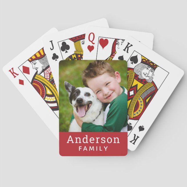 Modern Red Custom Family Photo Playing Cards (Back)