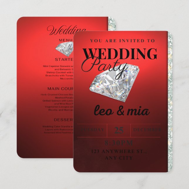 ​Modern Red Diamond Wedding Party Invitation (Front/Back)