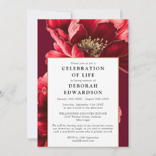 Modern Red Elegant Floral Celebration Of Life Invitation