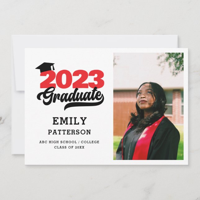 Modern Red Elegant Script Photo Graduation Invitation (Front)