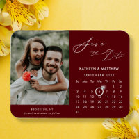 Modern Red Elegant Script Photo Save the Date