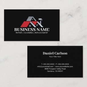 Modern Red Expert Reliable Roofing Repair Business Card