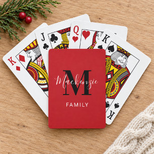 Modern Red Family Monogram Custom Playing Cards