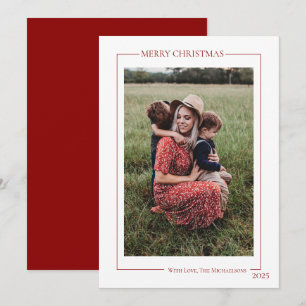 Modern Red Family Photo  Holiday Card