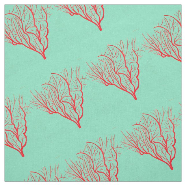 Modern red fire coral nature art fabric (Swatch)