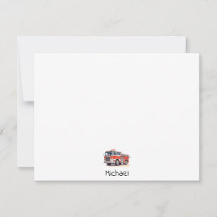 Modern Red Fire Truck Personalised Name Card