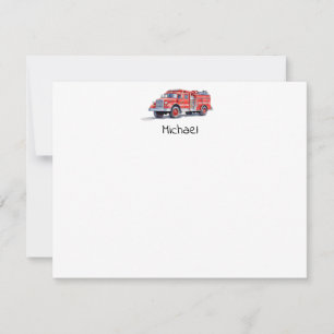 Modern Red Fire Truck Personalised Name Card