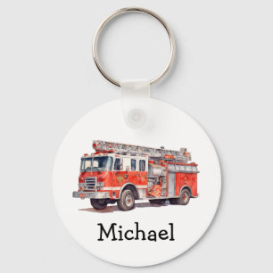Modern Red Fire Truck Personalised Name Key Ring