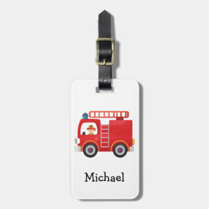 Modern Red Fire Truck Personalised Name  Luggage Tag