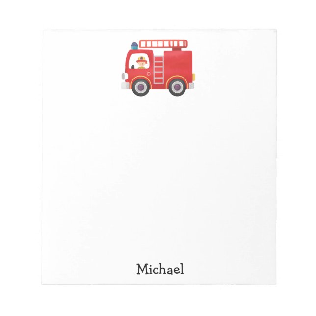 Modern Red Fire Truck Personalised Name Notepad (Front)